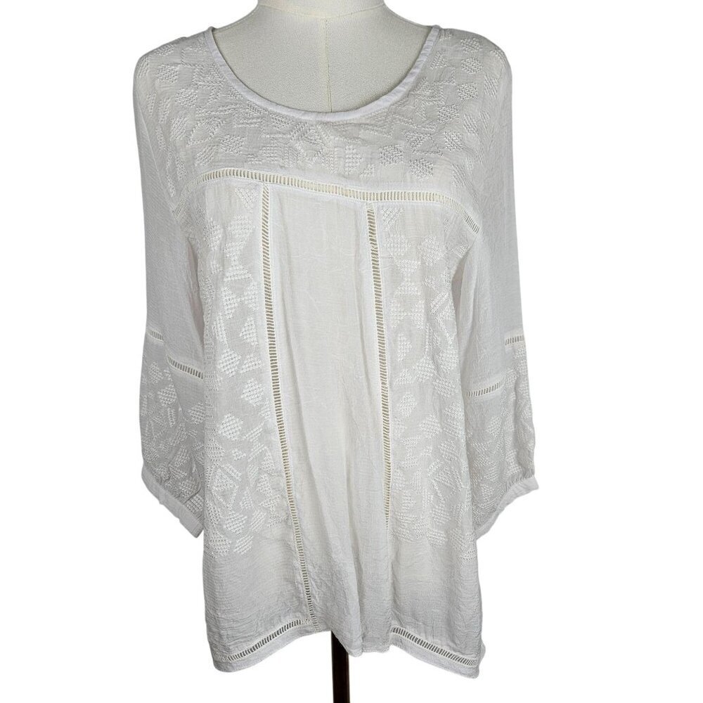 NWT‎ Monoreno Anthropologie White Embroidered Boho Tunic Top Small